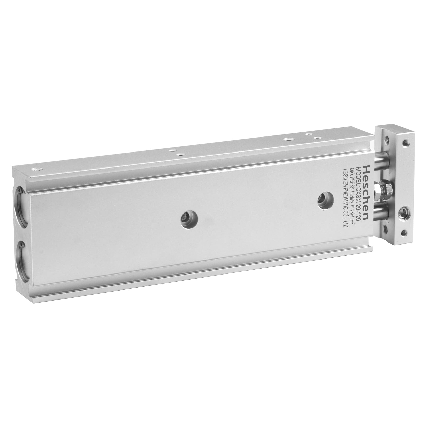 Heschen Cilindro neumático de aluminio doble, CXSM 20-120, Guía Varilla Placa Varilla doble Guiado Neumático, rodamiento deslizante amortiguado, Diámetro de 20mm, carrera de 120mm, doble acción