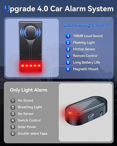 Miniatura 6 de Sistema de alarma de coche de 108 dB, alarma con sensor de vibración antirrobo y luz roja, dispositivo remoto inalámbrico antirrobo para vehículo
