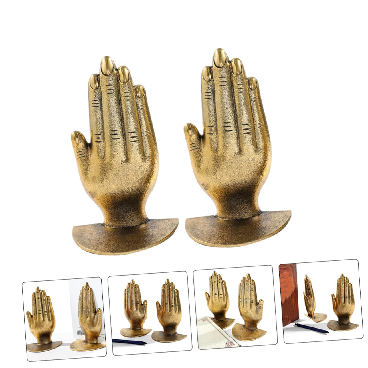 Garneck Fermalibri Decorativi in Ferro Oro, Mani in Preghiera, per Mensola e Scrivania, Organizzano i Libri e Impediscono Cadute, Stile Semplice