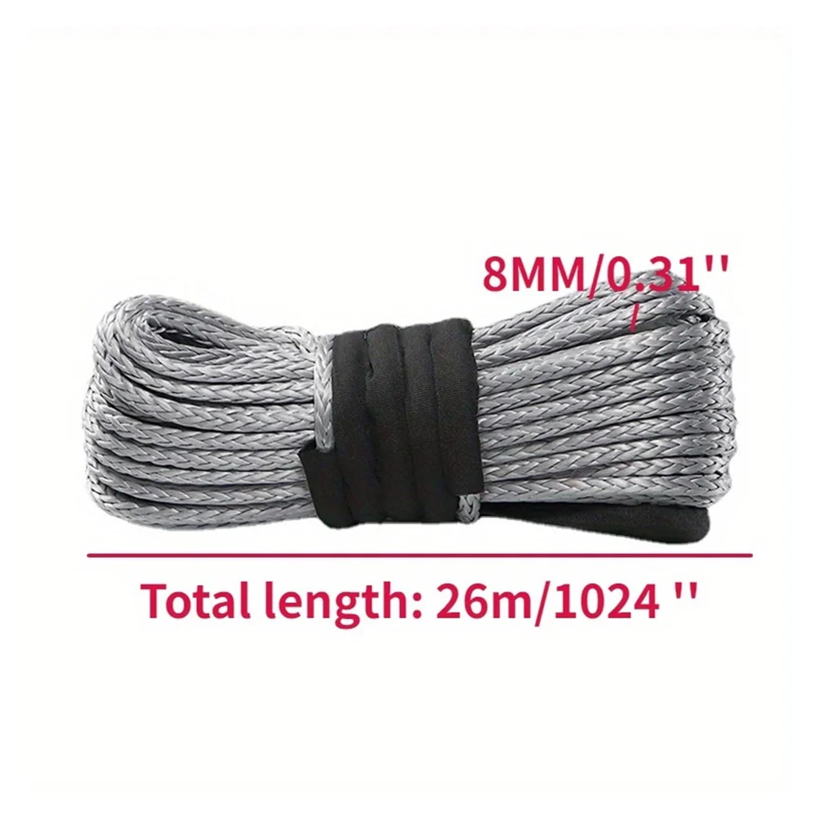 Syntetyczna lina wyciągarki 26 m x 7,5 mm, 13500 funtów, wytrzymała, do samochodów ciężarowych, łodzi, quadów, akcesoriów zewnętrznych Wysoka wytrzymałość(Orange)