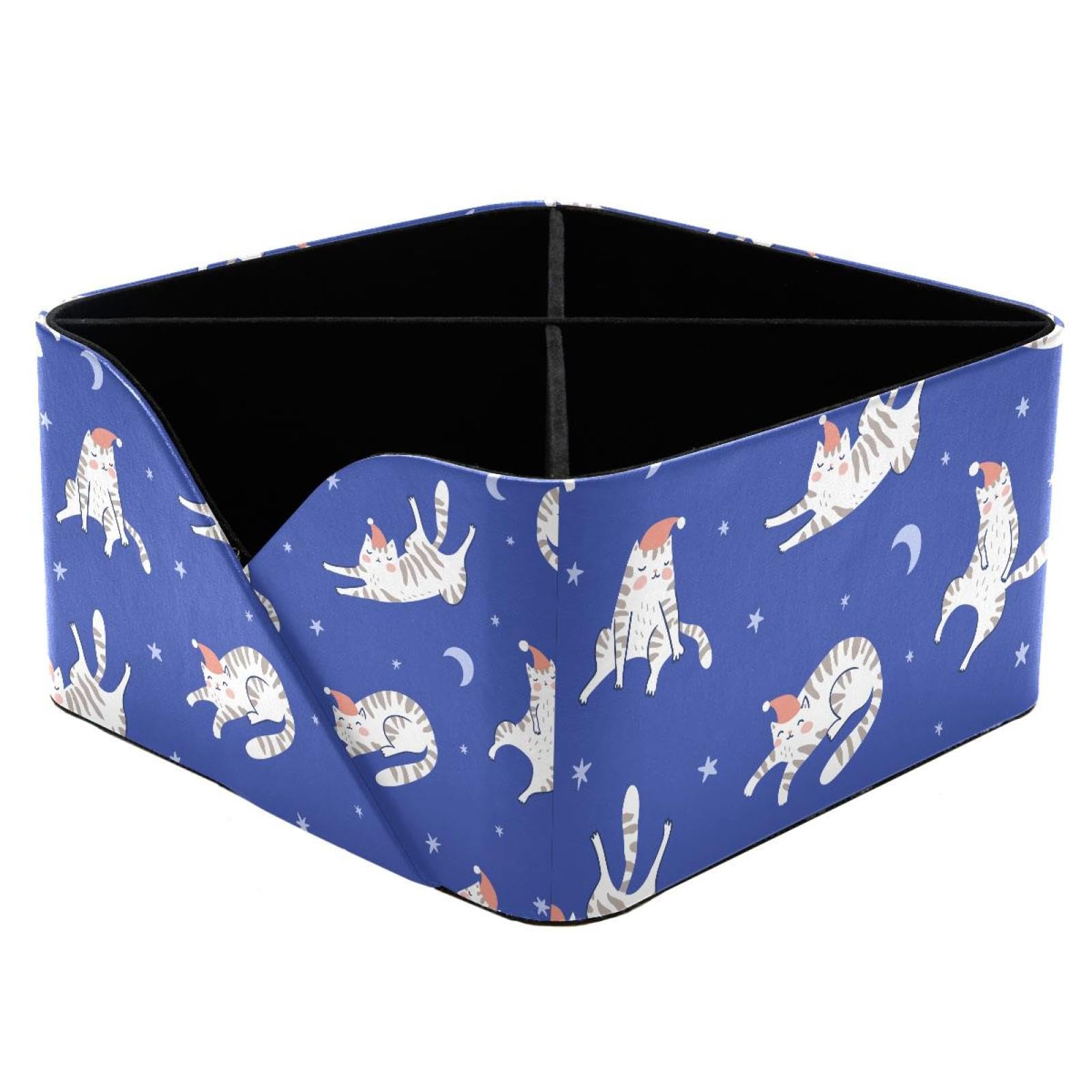 KengjuTesu Sleeping Cats Nght Starry Sky Pattern Desktop Organizer Pen Holder, Rectangular Pencil Cup for Office, Study and Makeup Stations