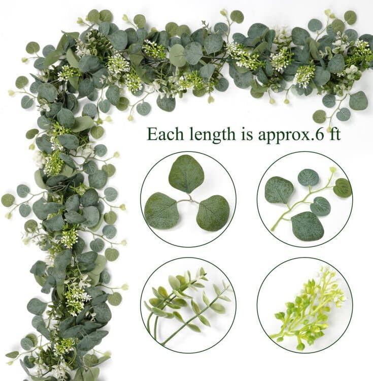 SOMYTING 2Packs 5.7FT Eucalyptus Garland Faux Silver Dollar Eucalyptus Leaves Greenery Artificial Garland Artificial Faux Greenery Vines for Wedding Party Arch Table Runner Room Home Mantle Decor - Image 3