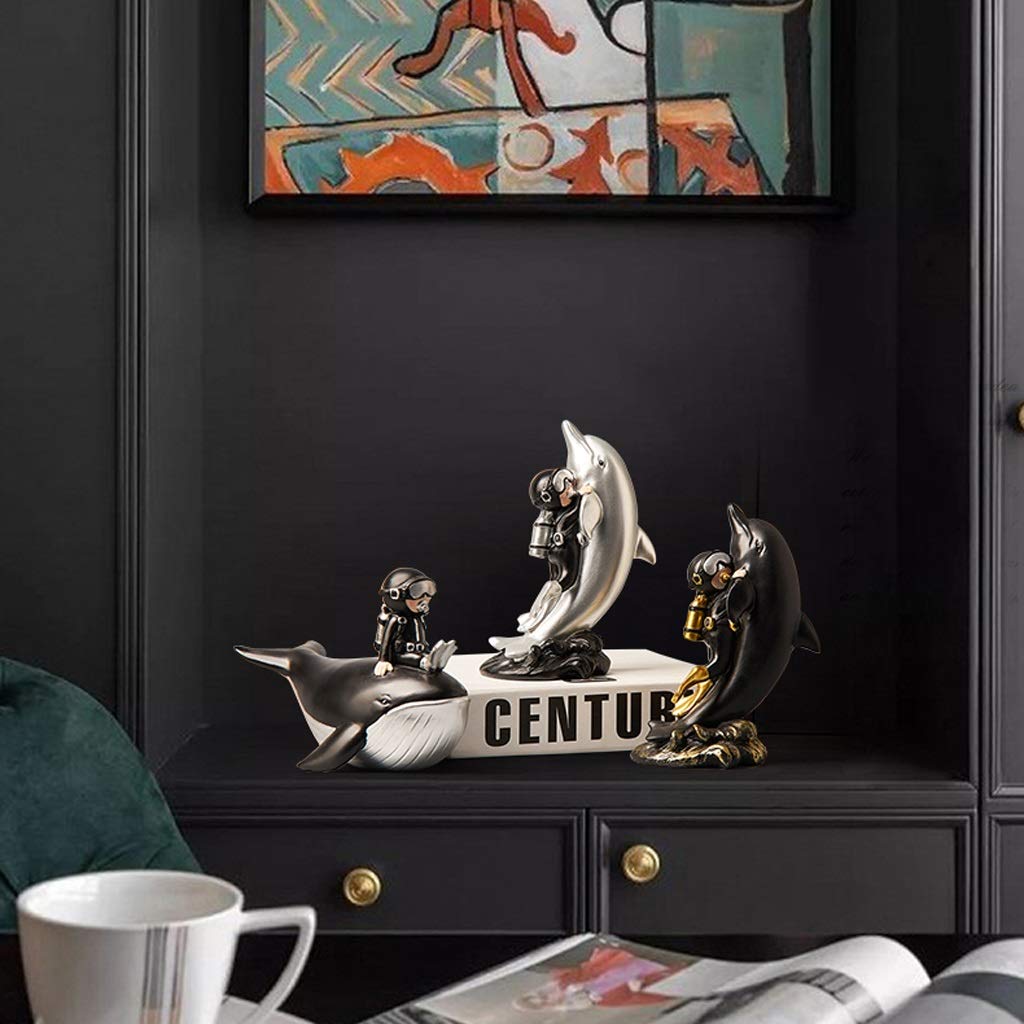 Home Decor Statues Home Decor Ornament Figurines Gift Children's Room Decoration, Bedroom Decoration, Resin Crafts, Figurines Of Divers And Dolphins, 18cm High Creative Figurine Sculptures