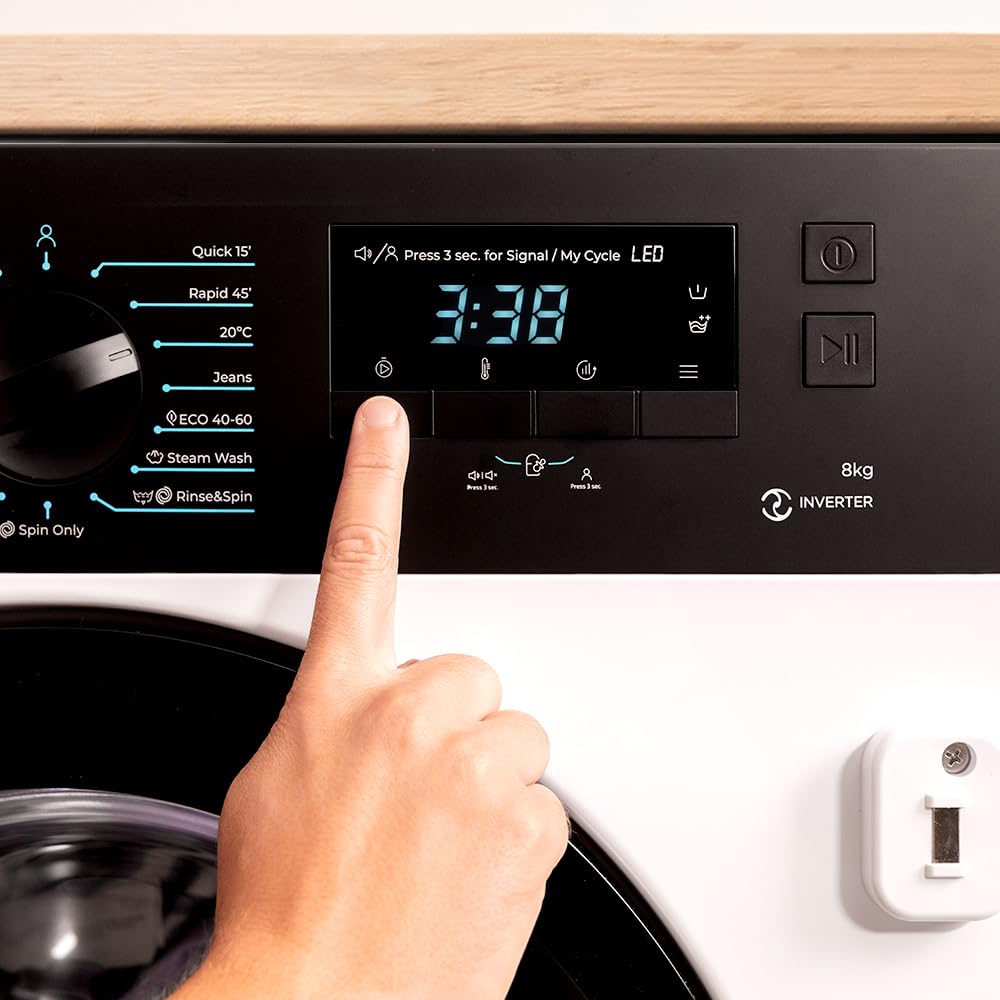 Cecotec Toplader-Waschmaschine 8 kg Bolero DressCode 840 BI Inverter A | Energieklasse A, Inverter Plus Motor, 1350 rpm, 16 Programme, SteamMax, DelayStart, MyFav, KidLock und LED-Display