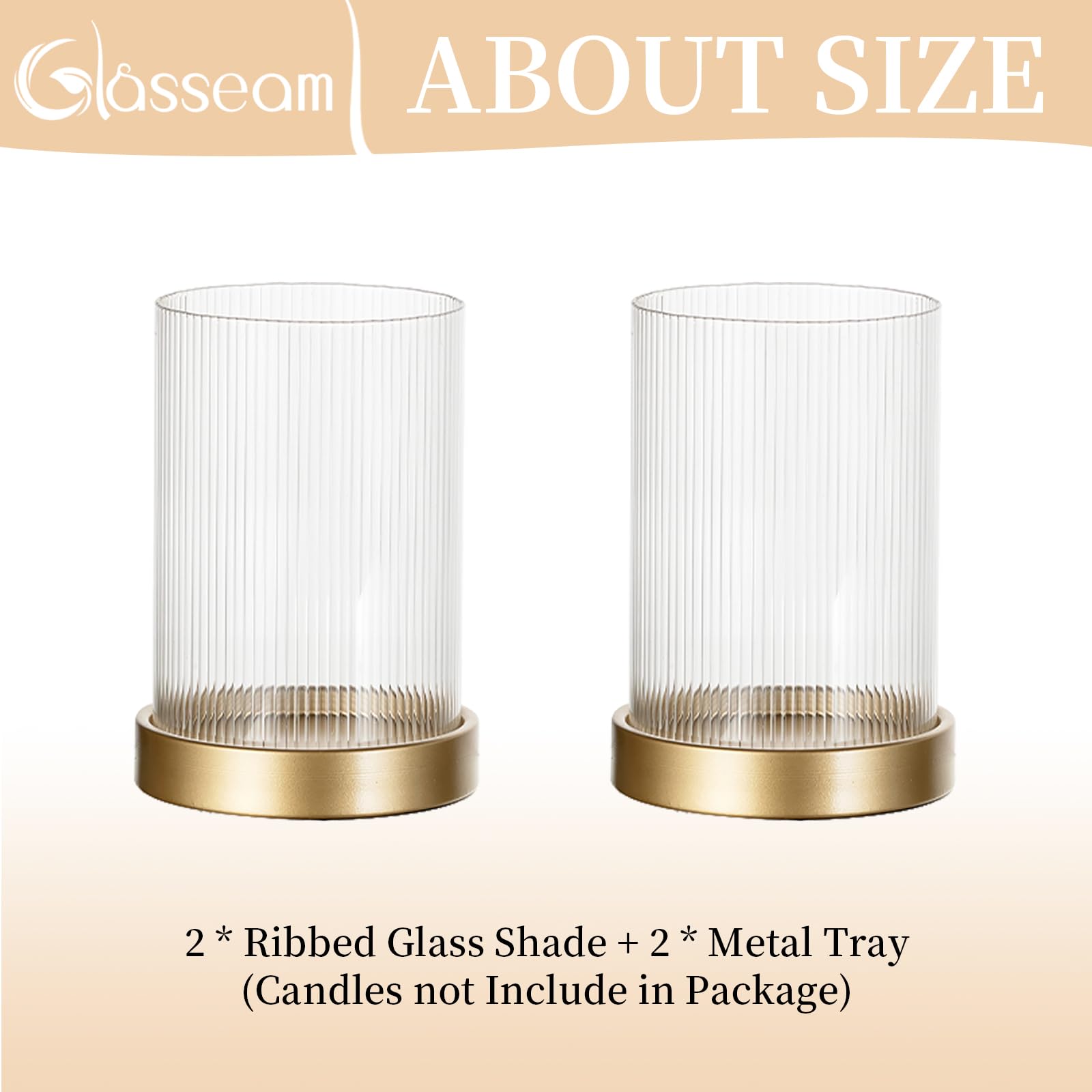 Glasseam Windlicht Glas Kerzenhalter Stumpenkerzen: 2er Set Windlichter Kerzenhalter Gold Kerzenständer Glaszylinder mit Metall Kerzenteller für Wohnzimmer Windlicht Outdoor für Tisch Dekoration