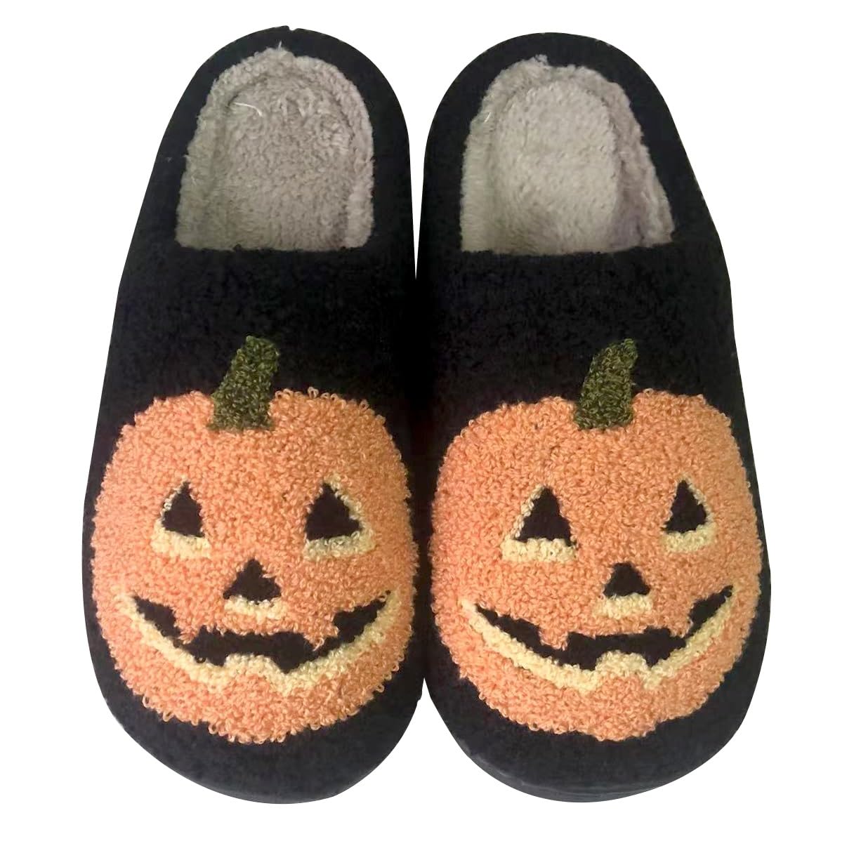 Halloween Pumpkin Slippers for Women Men Spooky Slides Soft Plush Fuzzy House Slippers Indoor Outdoor Shoes
