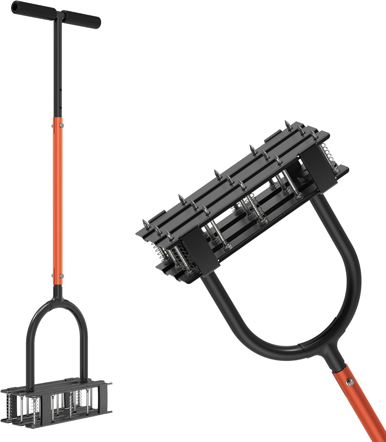 Aerator Lawn Tool - 2-in-1 Reinforced Heavy Duty Manual Lawn Aerator with 15 Spikes, 2 Pack Handheld Aerator Lawn Tool for Grass Health & Yard Yellow Oraange