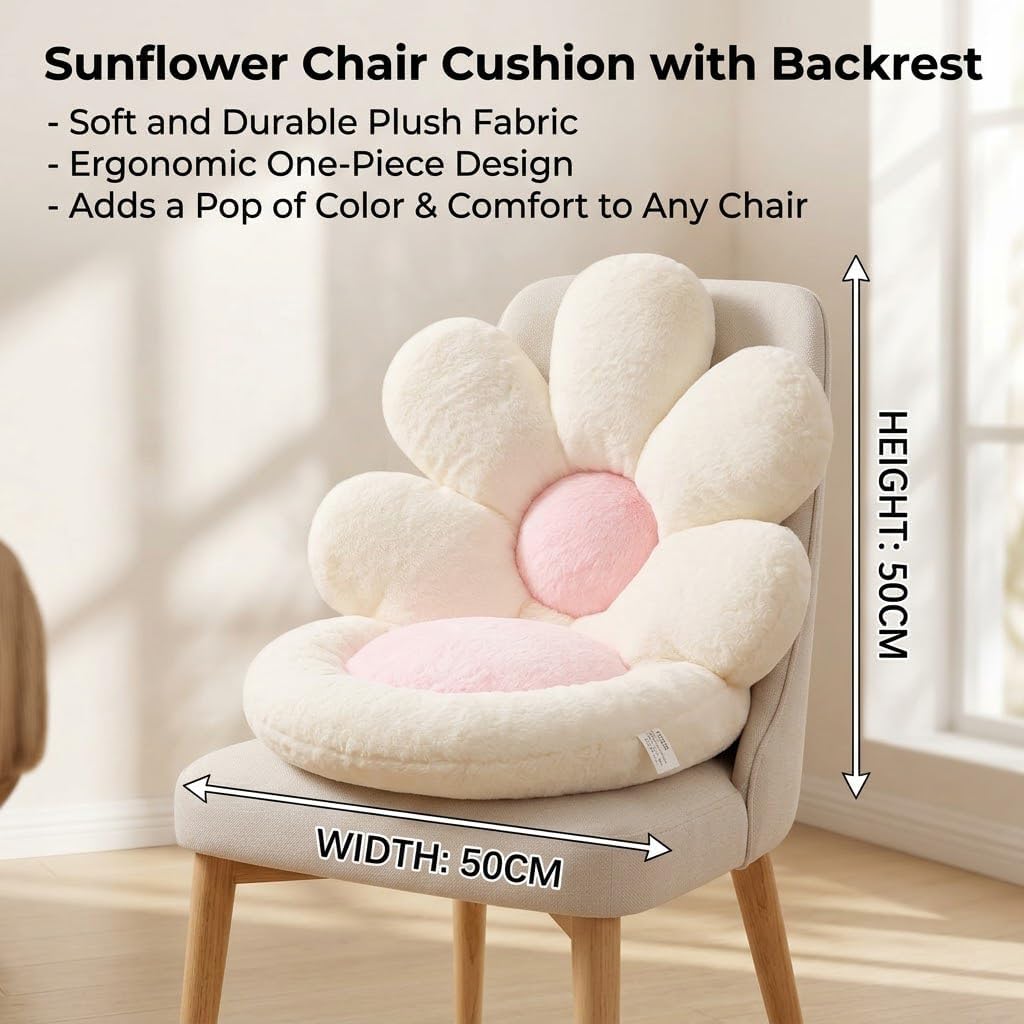 Flower Chair Cushion - 20 Inch Soft Seat Pad, All-in-One Back Support for Cute Bedroom Decor, Plush Floral Floor Pillow with Non-Slip Base for Girls Room, Cozy Gaming Chair Cushion image 2