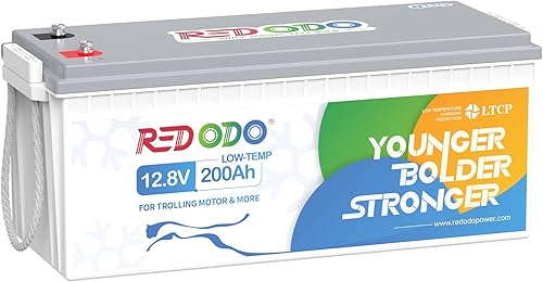 Redodo 12.8V 200AH Low Temp Cutoff LiFePO4 Battery with 100A BMS, Deep Cycle Rechargeable Lithium Battery 1280W 4000+ Cycles, Perfect for Trolling