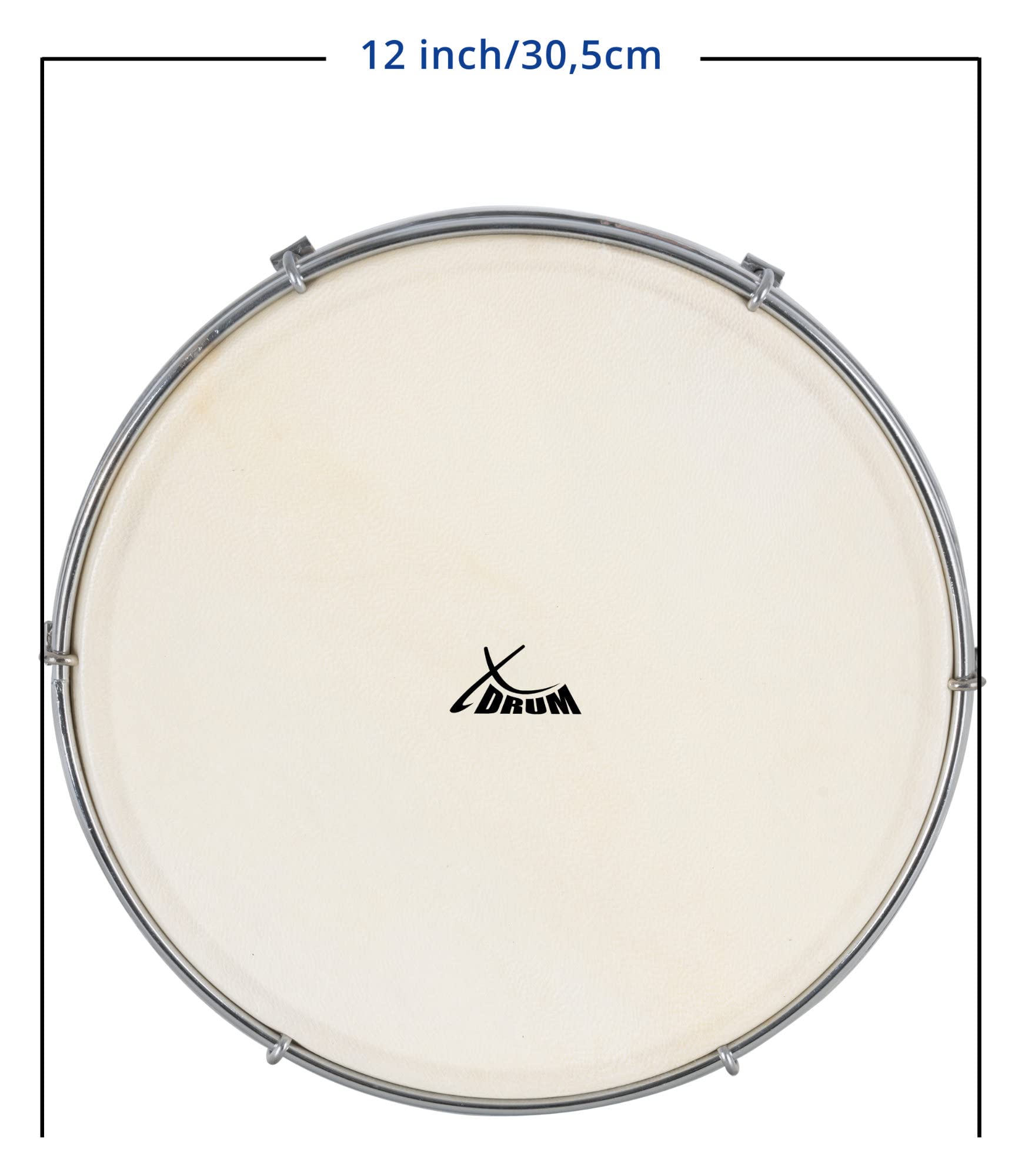 XDrum HTM-12S 12" Handtrommel mit Natur-Fell 3x Set - Rahmentrommel mit Naturfell - Stimmbar mit 6 Spannhaken - Holzrahmen aus Ahorn - Ergonomischer Griff - Natur