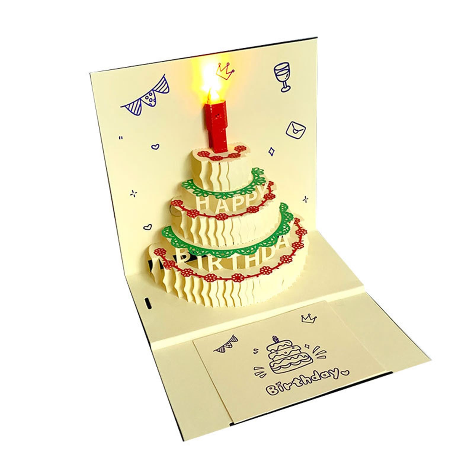 Buxuaaaa Innovative 3D Musical Greeting Card Multilayer Cake Card with Blows Out LED for Memorable Occasion All Occasion
