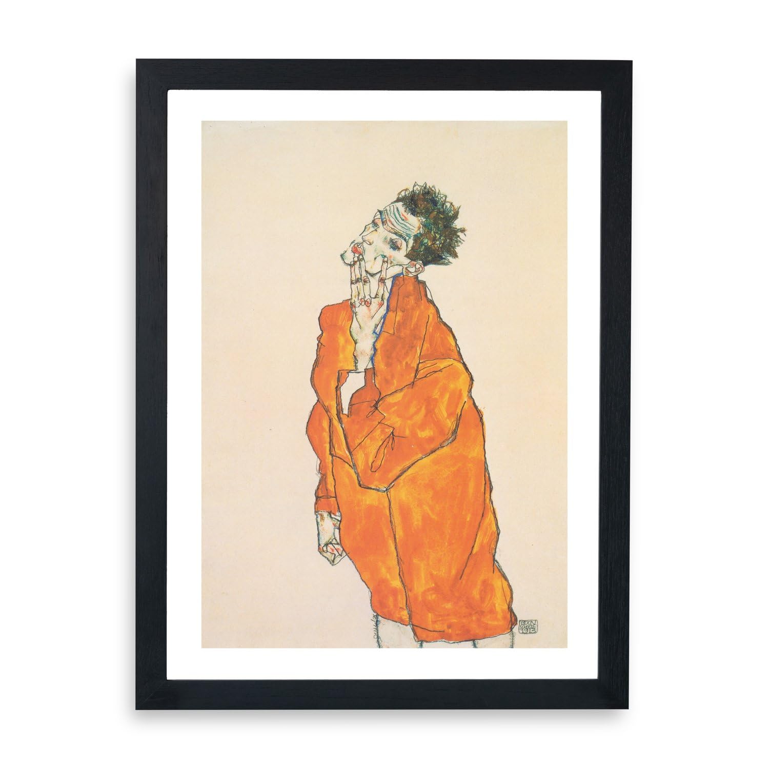 Affiche encadrée Egon Schiele Selbstin Oranger Jacke Medium
