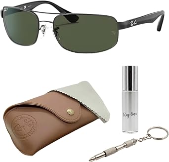 Ray-Ban RB3445 Rectangle Shaped Sunglasses for Men with Official RAYBAN Eyewear Kit