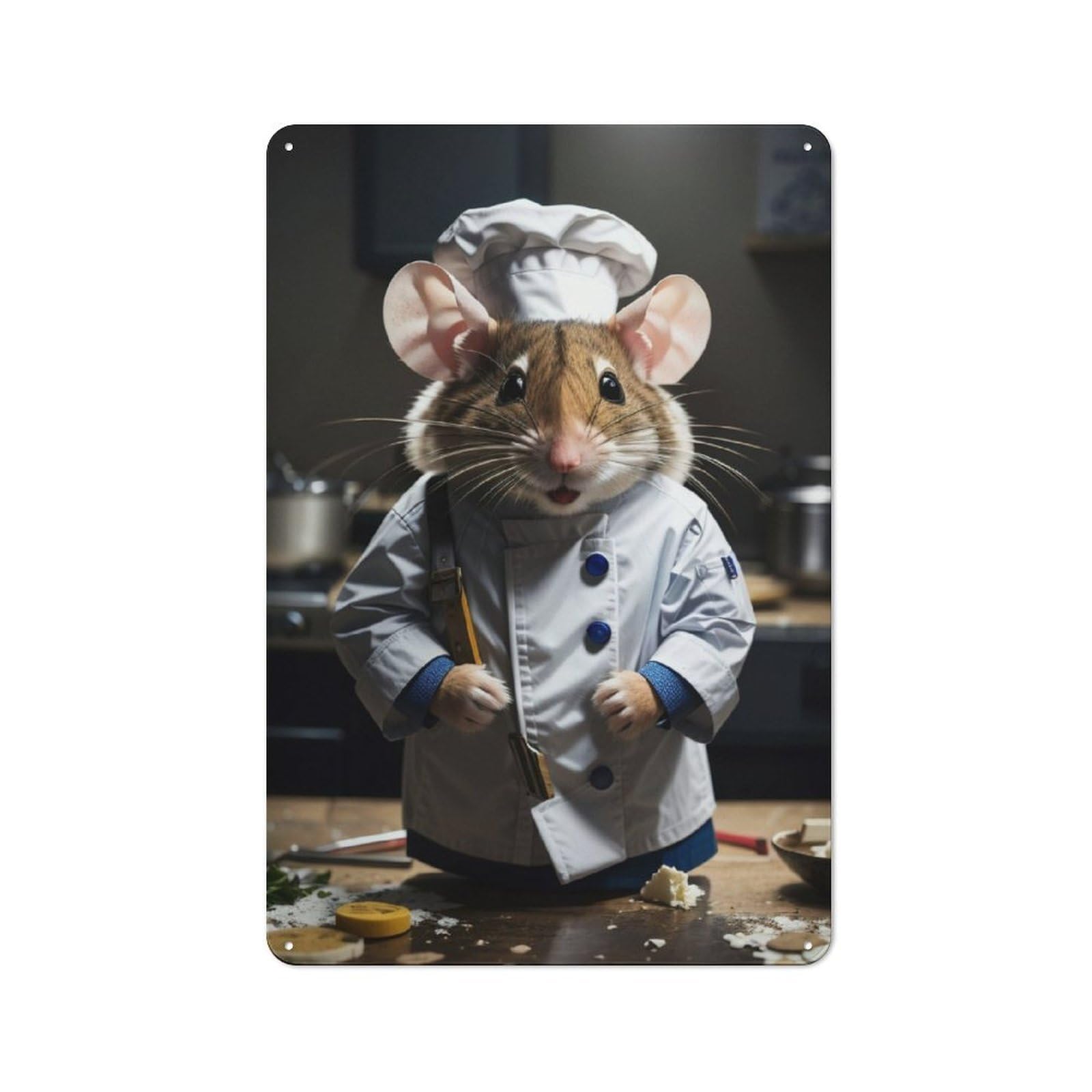 Junmoney Chef Mouse For Hobby Room Or Studio, Rustic Metal Sign 30X20cm, For Creative Interior Collectors Refreshing A Room In Autumn