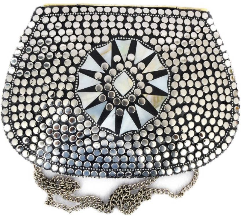 Image of Shakuntala Vintage Clutch - Metal Mosaic Stone & Shell Design Purse - Handmade Women's Handbag