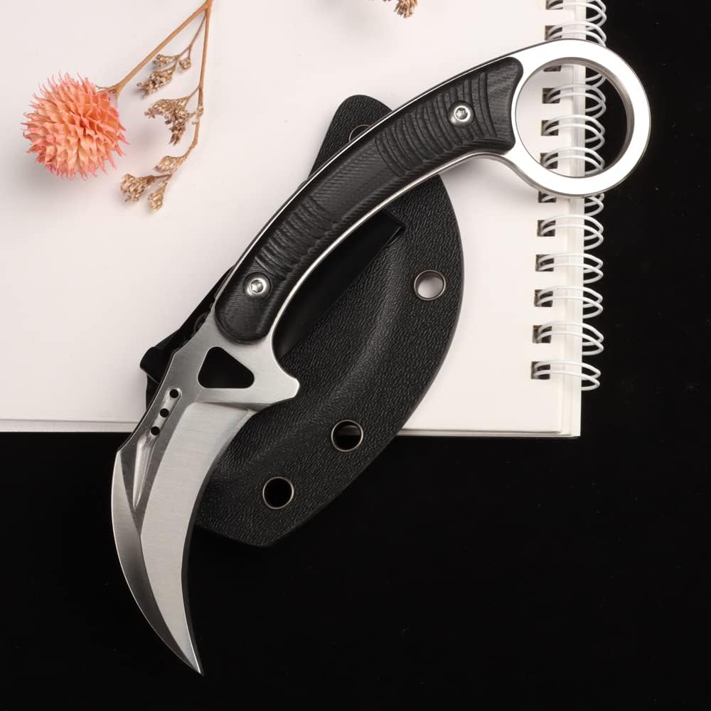 MASALONG kni257 High carbon stainless steel,Mini Claw Tactical Fixed blade knife with sheath (silver)