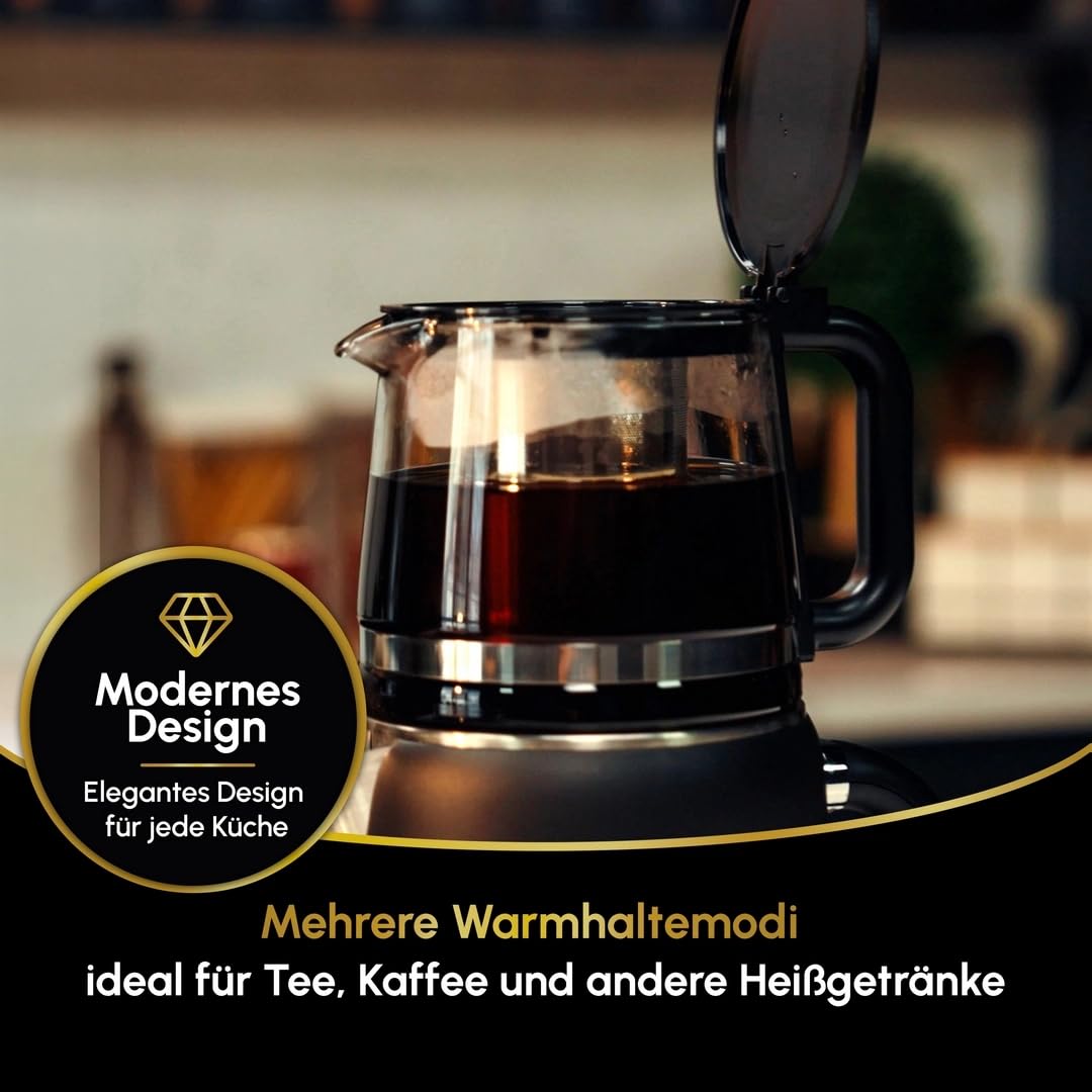 Dem Keyfi Digitaler Teekocher – 1,5L + 1,1L, 1800W, Temperaturregelung, Glas-Teekanne, Touch-Display, Edelstahlfilter