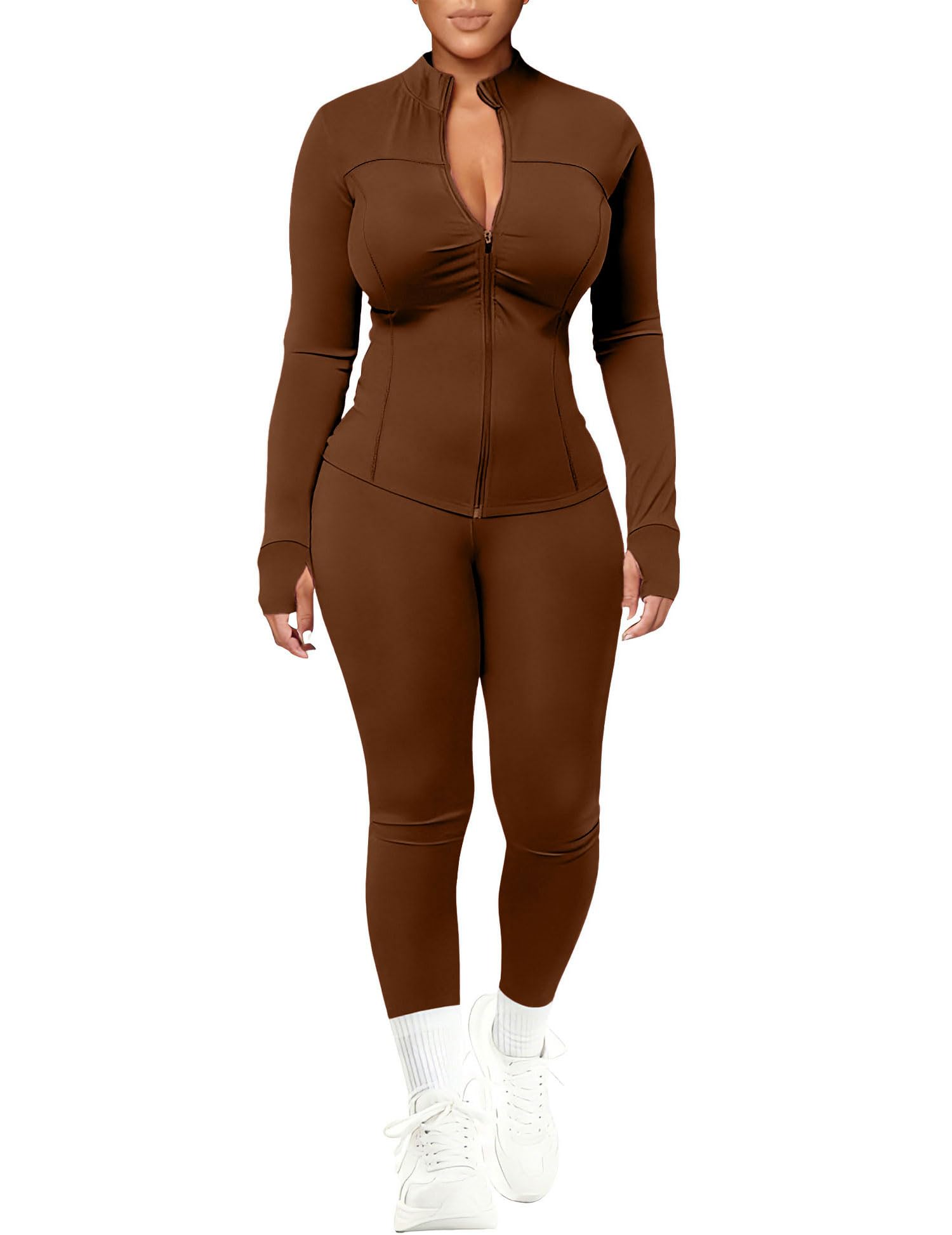 UOUA Womens Workout Set 2 Piece Outfit Bodycon Gym Tracksuit