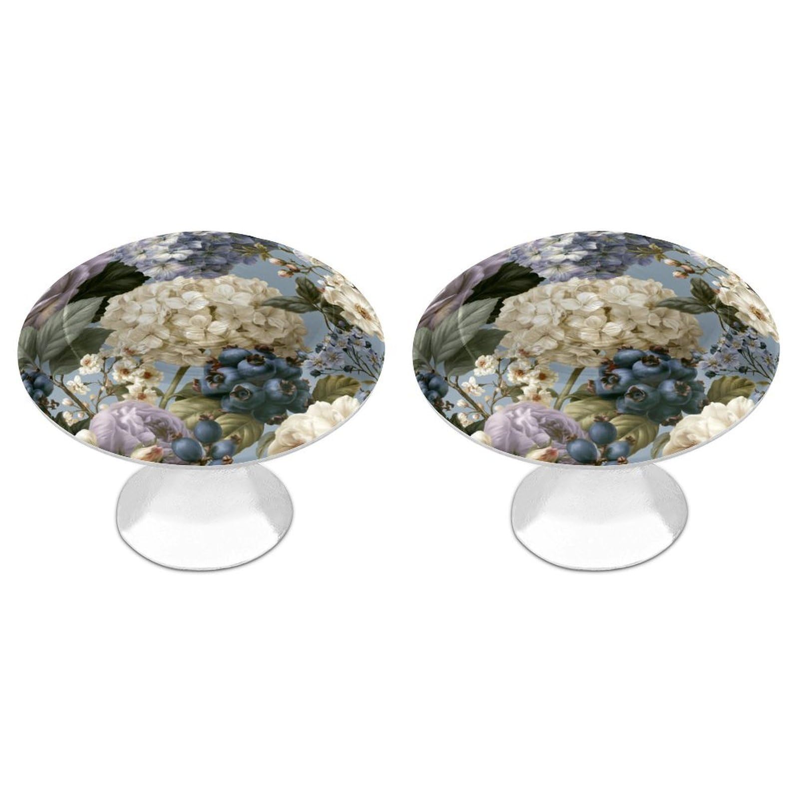 Jubonexis Luxury Botanical Roses Hydrangeas Blueberry Clusters Round Drawer Cabinet Knobs Handles with Screws,2 Pcs, Drawer Dresser Knob Pulls Decor for Wardrobe Cupboard Home Office Kitchen