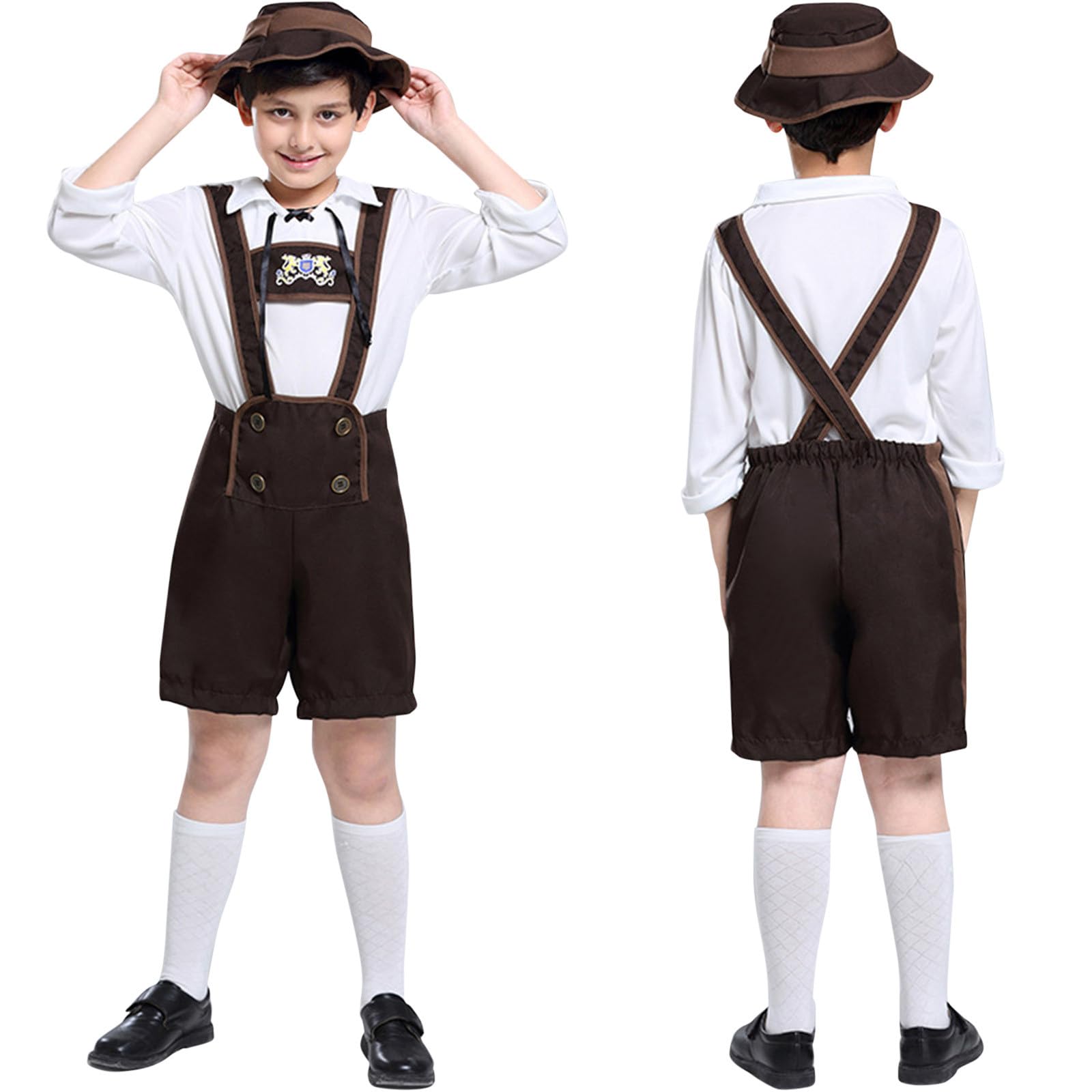 Boys Oktoberfest Lederhosen Cosplay Costume German Traditional Costume 3 Piece Outfit Tshirts Lederhosen Bavarian Fancy Dress for Oktoberfest Party Prom Performance - Image 4