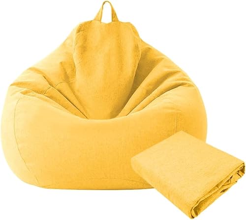 Sillas grandes y pequeñas para sofás sin relleno, de tela de lino, puf, puff para sala de estar, tatami (amarillo, 39.4 x 47.2 in)