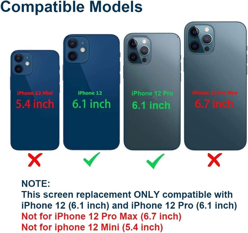 for iphone 12/12 pro screen replacement 6.1 inch, lcd 3d touch display digitizer touch screen assembly with repair tools for iphone 12 12pro