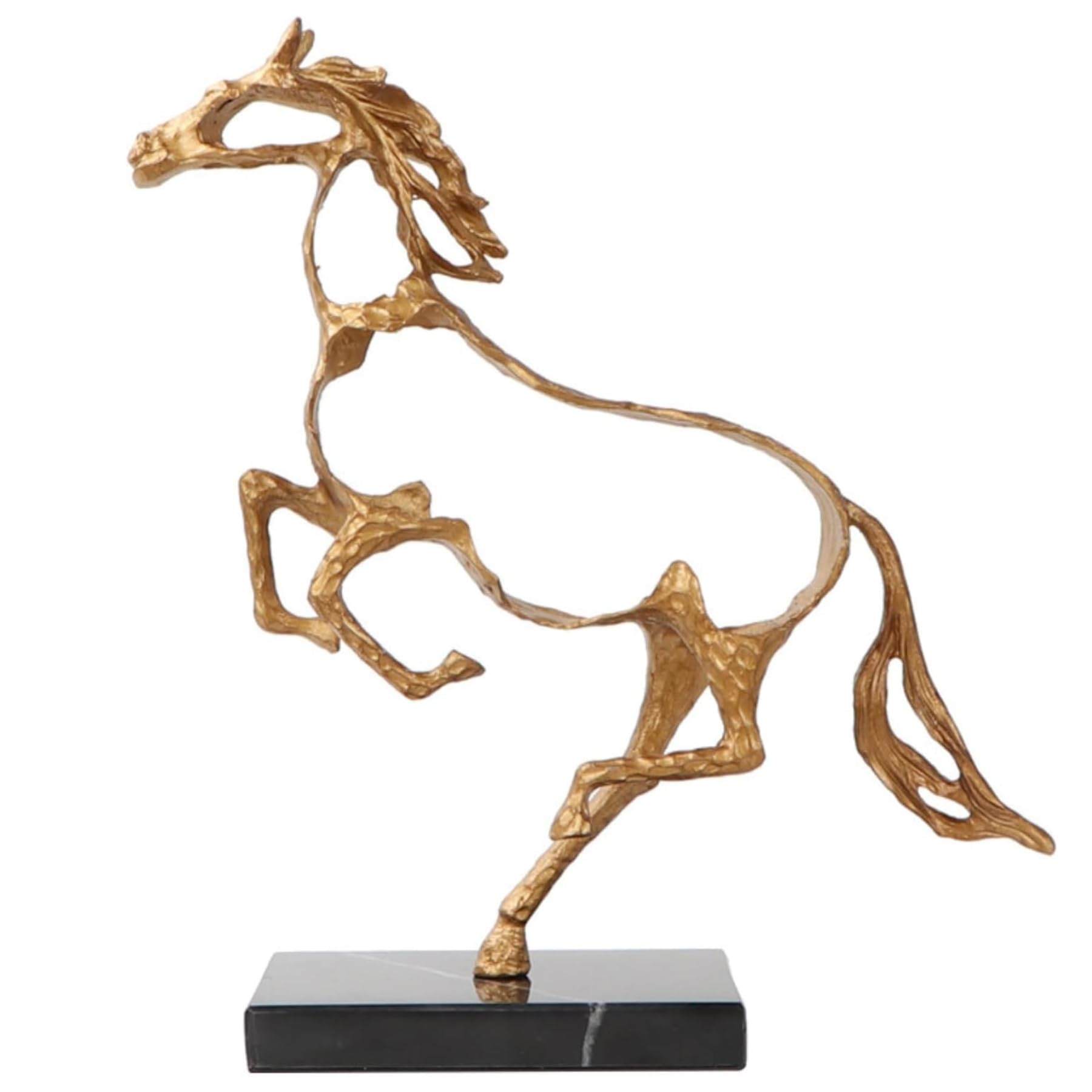 Aottsd Black Brass Galloping Horse Sculpture Marble Base Modern Home Decor Figurine
