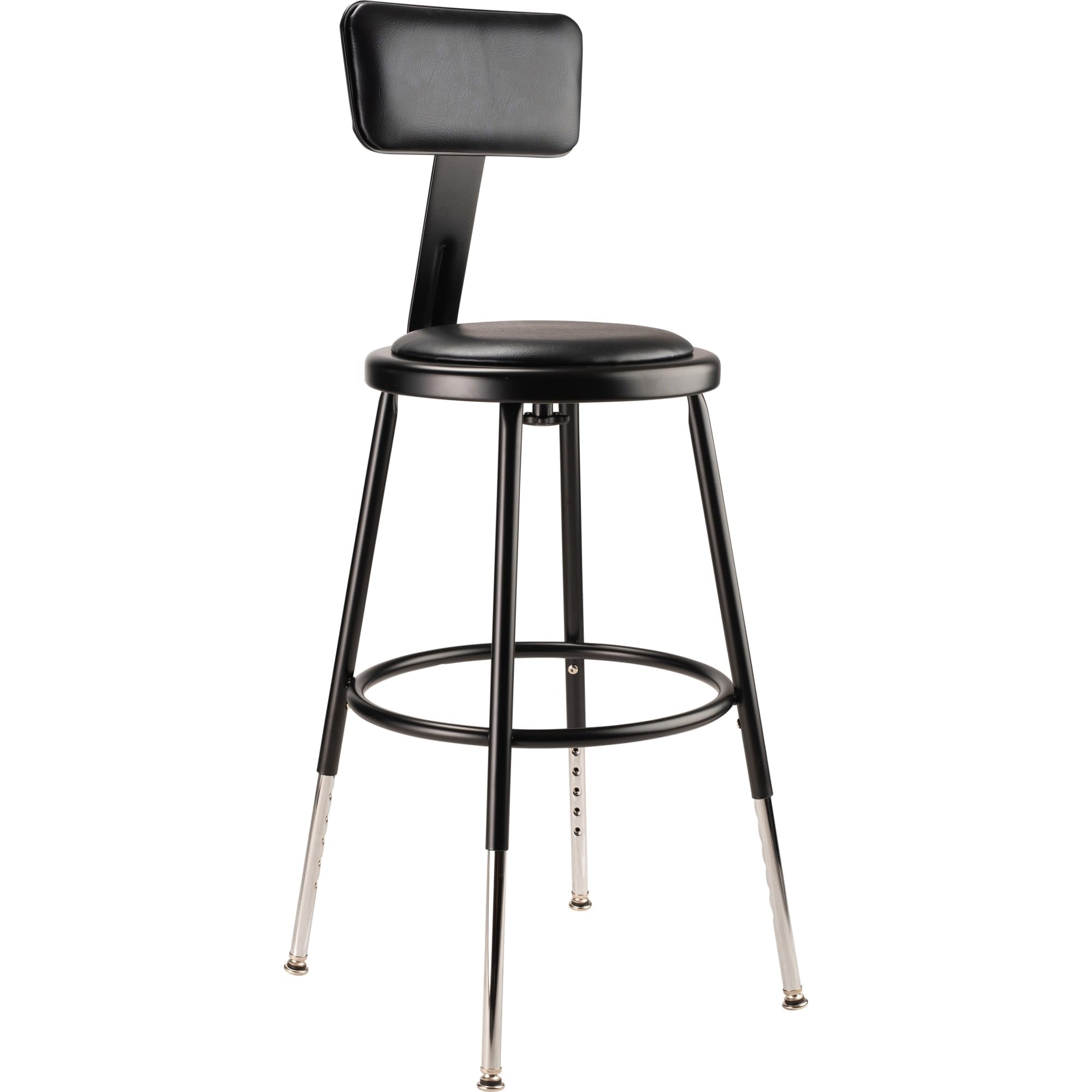 Pemberly Row Height-Adjustable Vinyl Padded Steel Stool, 19-27 in, Black Finish, Heavy Duty Metal Frame, Durable Foot Rings, Comfortable Lab or Shop Seating