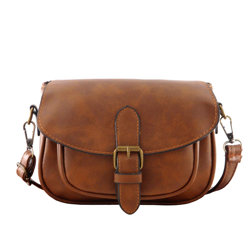 Women Small Vintage Satchel Crossbody Bag PU Leather Saddle Shoulder Purse Handbag(Dark Brown)
