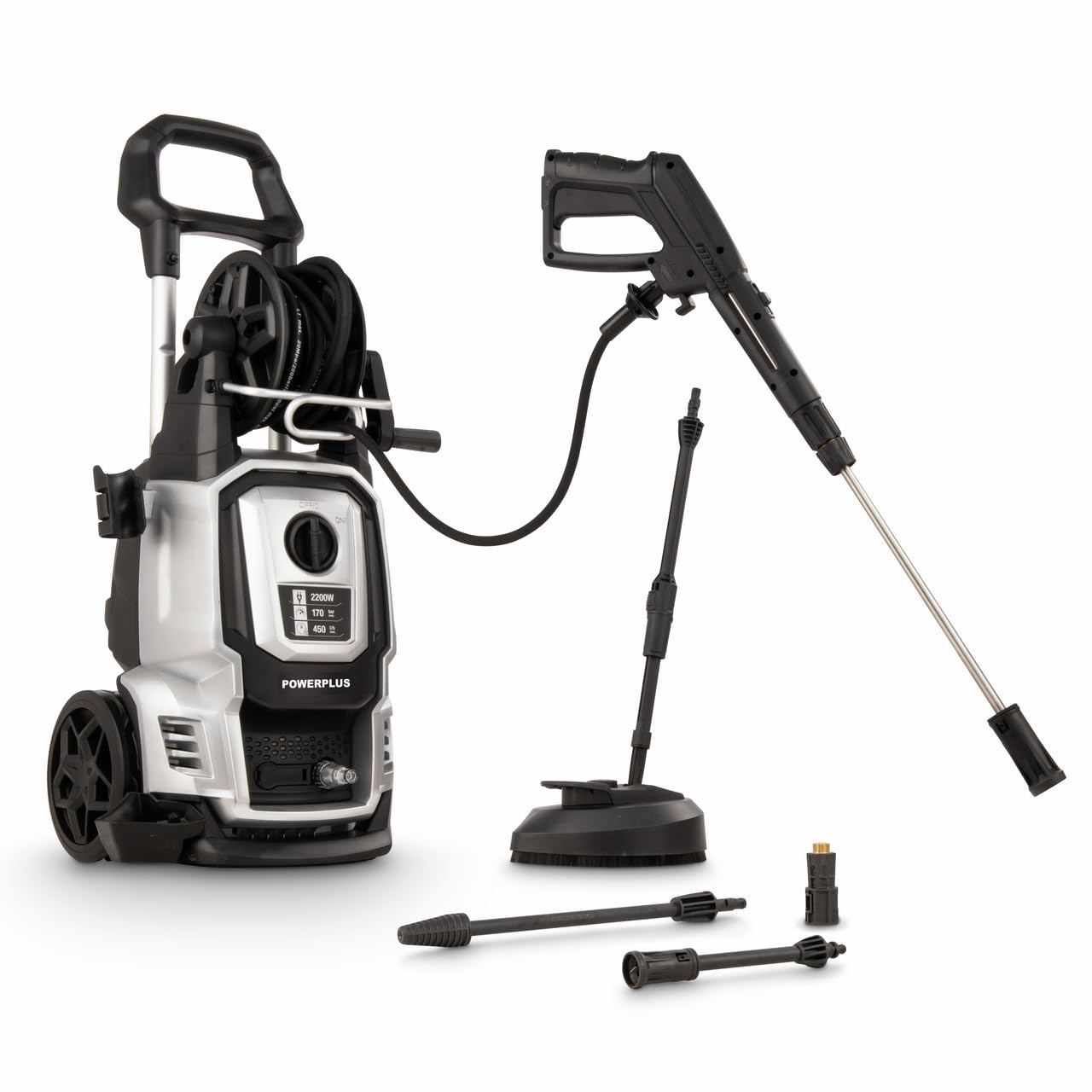 Powerplus Hidrolimpiadora Eléctrica POWXG90421 - Limpiadora de Terrazas de 2200 W, 170 Bares y 50 °C - con Manguera de 8 m y Accesorios Incluidos