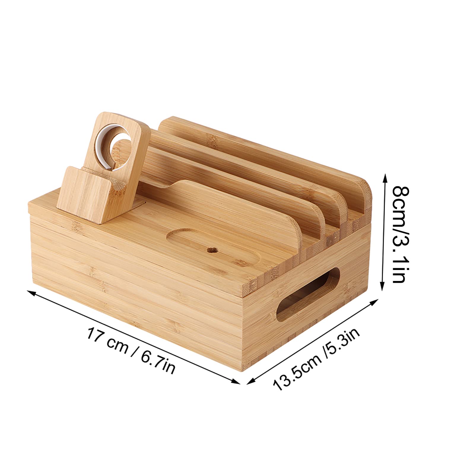 Stazione di Ricarica in Legno per Più Dispositivi, Stazione di Ricarica Tutto in Uno per Telefono Tablet Smart Watch, Organizer per Caricabatterie da Scrivania (Solo Stazione)