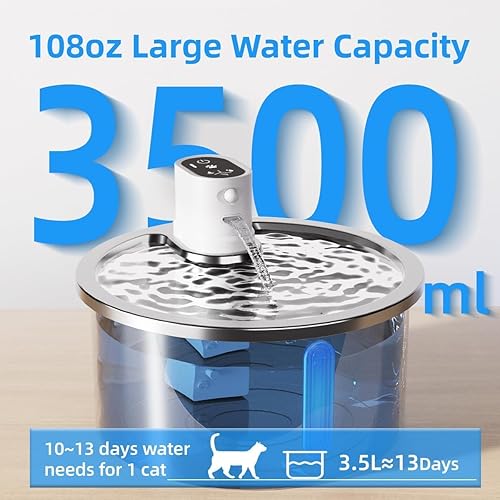 Miniatura 7 de Fuente de agua inalámbrica de acero inoxidable para gatos, 3.2L108 onzas, dispensador automático de agua para gatos, 4000 mAh, funciona con pilas,