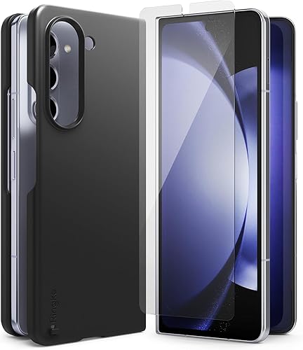 Ringke Funda delgada compatible con Samsung Galaxy Z Fold 5 negra + cubierta de cristal compatible con Samsung Galaxy Z Fold 5