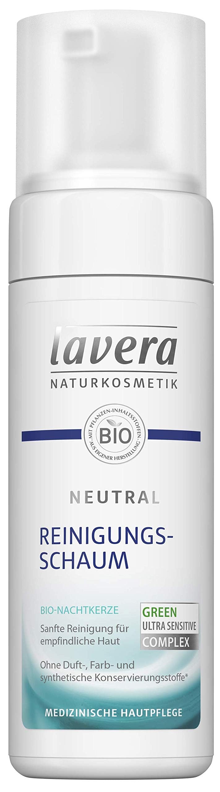 lavera Neutral Reinigungsschaum - Bio Nachtkerze - Sanfte Gesichtsreinigung - empfindliche Haut - Neurodermitis - Medizinische Hautpflege - vegan - Bio Pflanzenwirkstoffe - Naturkosmetik - 150 ml