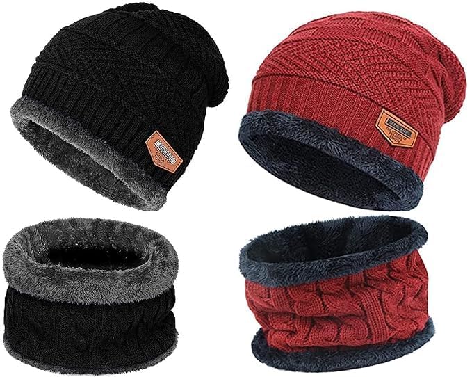 Winter Cap For Man, Beanie Winter Cap Men | Muffler for Men & Women | Woolen Topaa| ear muffs, Ear cover and Neck Warmer (Free Size) (Pack of 4 - Black)-image-25