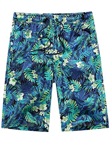 SSLR Men's Floral Quick Dry Swim Trunks Casual Hawaiian Aloha Board Shorts (38, Black)