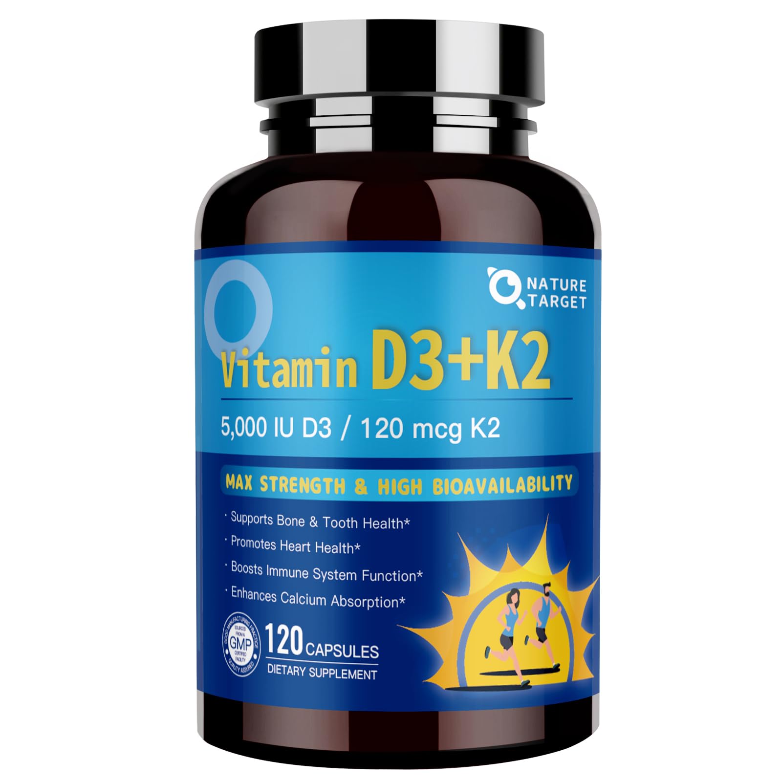 NATURE TARGET Vitamin D3 K2 with Calcium & Magnesium, 120 Servings