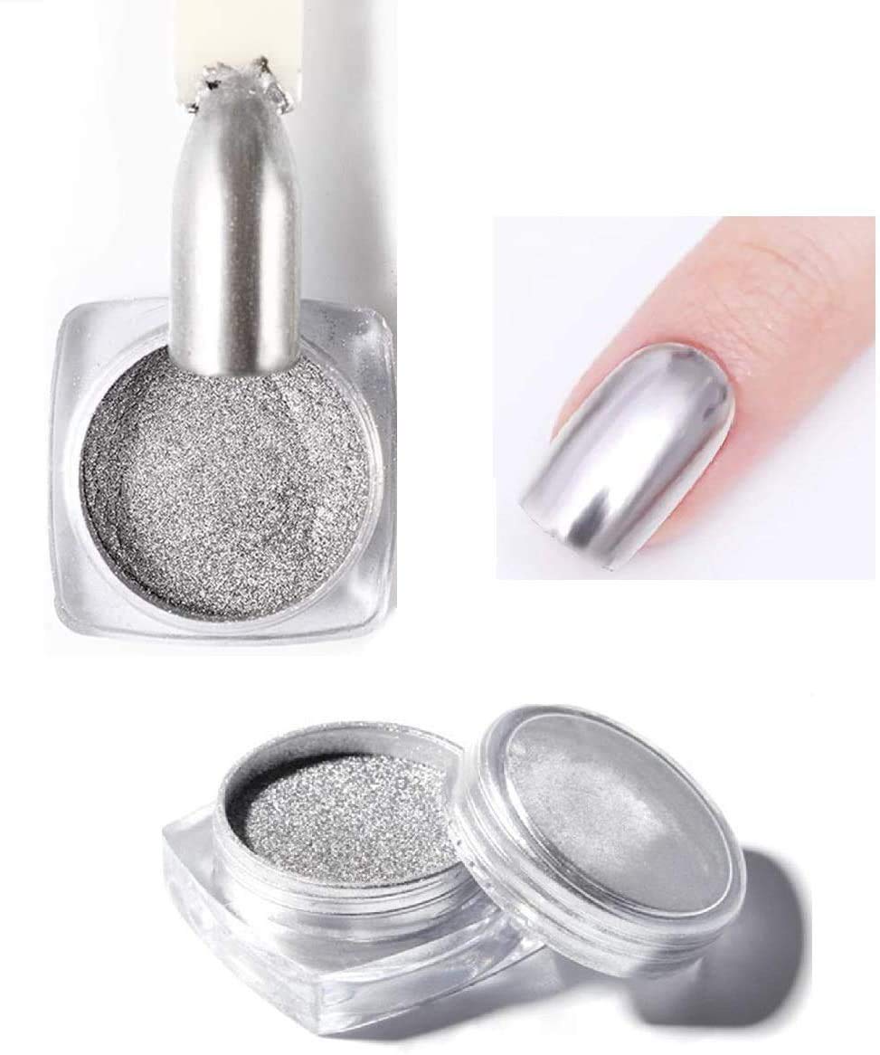 Yinikiz Nail Art Chrome Powder Nail Gel Glitter Manicure (10 grams, Silver)