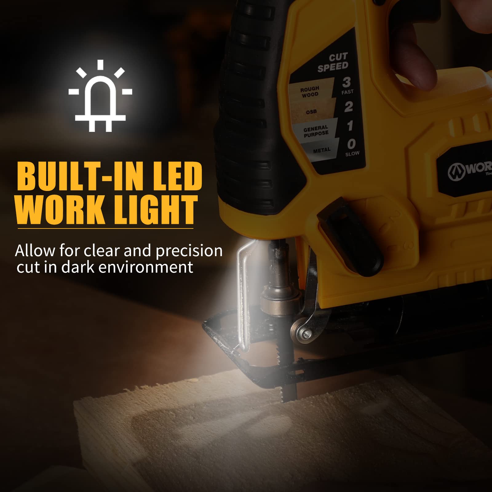 WORKSITE Cordless Jig Saw, 20V Jigsaw with 2.0A Battery & 1 Hour Fast Charger, 0-3000 SPM Adjustable Speed, ±45° Bevel Cutting, 10Pcs Blades for Woodworking