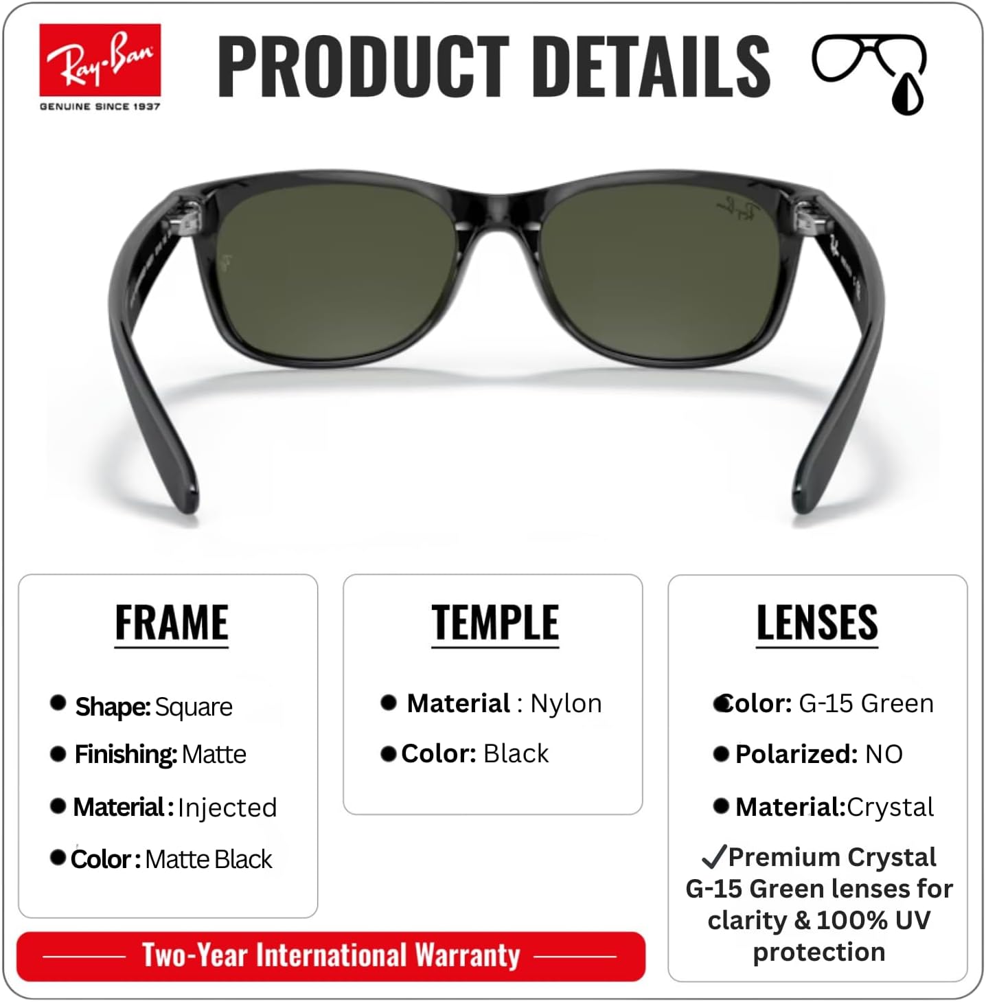 Ray-Ban RB2132 NEW WAYFARER COLOR MIX Square Shaped Sunglasses for Men & Women with Official RAYBAN Eyewear Kit