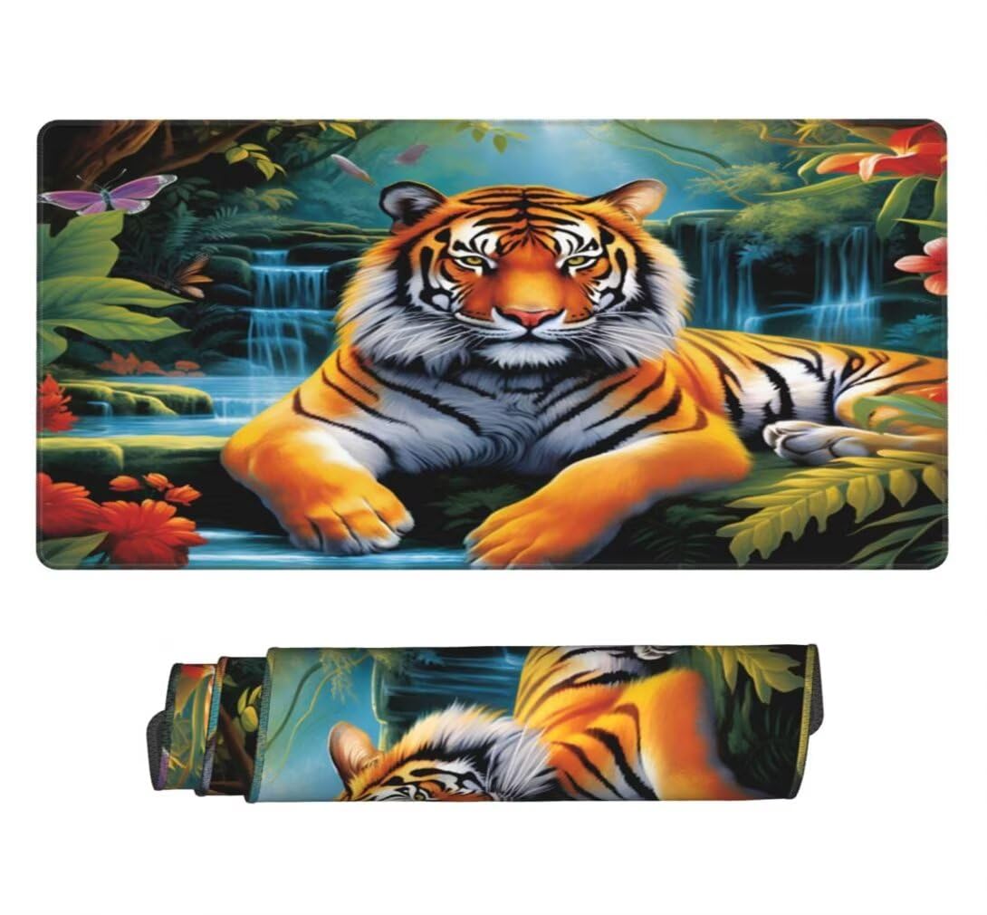 Alfombrilla Raton XXL 1200 x 600 x 3 mm, Mouse Pad Grande Gaming, Alfombrilla de Raton Tigre Tapete Escritorio, Lavable Mousepad para Juegos Y Oficina, Impermeable y Antideslizante (Cascada) -MP1549