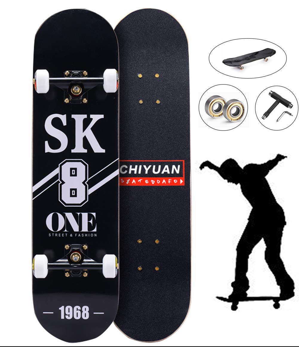 Standard Skateboards Complets pour Trick Cruiser Débutants pour Les Enfants, Jeunes et Adultes 31 x 8 Pouces Beginners Longboard Planche en Bois d'érable