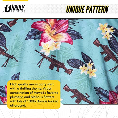 Hawaiian Shirt for Men Green M249 Button Down Shirts Men Novelty Funny Flower Weapons Shirts with Guns4