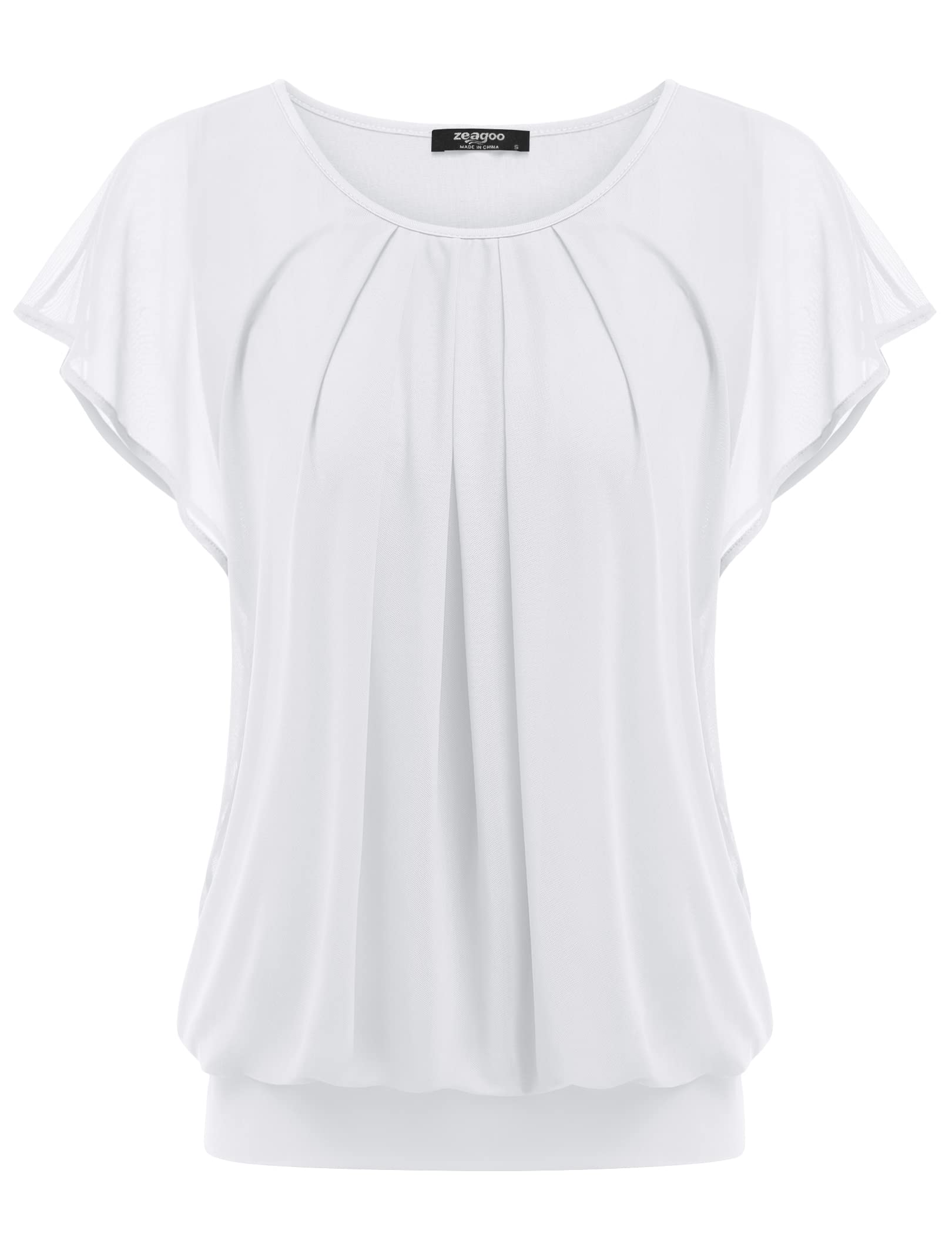 Zeagoo Blusa para mujer de Batwing, de manga corta, túnica, flores, malla, cuello redondo, camiseta, blusa