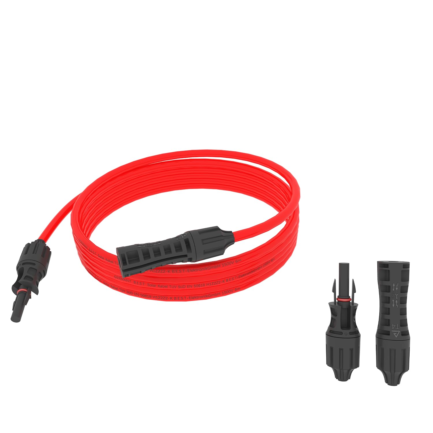 Solarkabel 8M 6mm² Verlängerungskabel Solarstecker reines Kupfer für Solaranlagen inkl. PV Stecker Rot+Schwarz Set