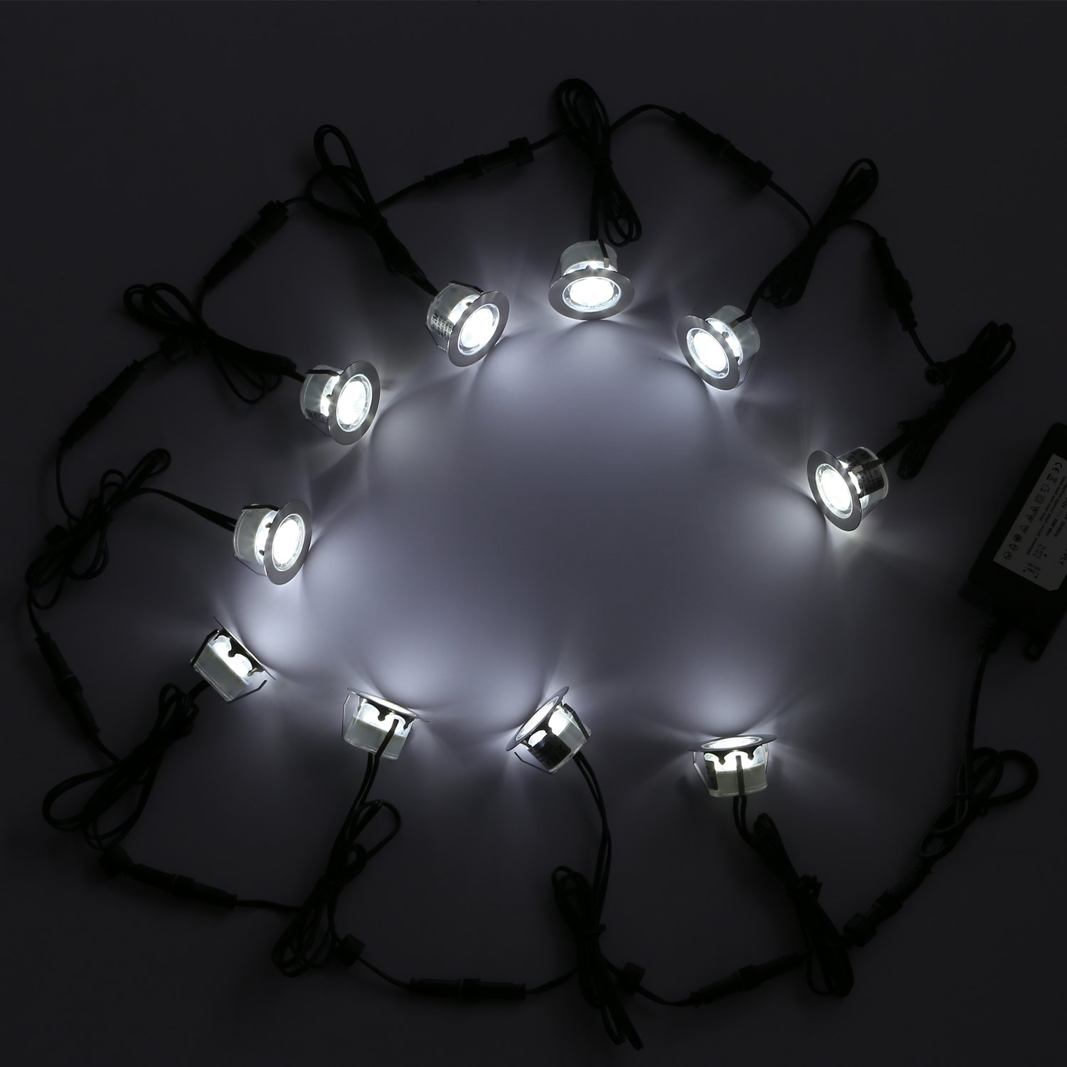20 Spot LED Eclairage Extérieur Encastrable Sol Terrasse Bois,45mm Spots Encastré Extérieur Fait en IP67 DC12V 1W Avec Alimentation EU Pour Jardin Escalier Patio Blanc Froid