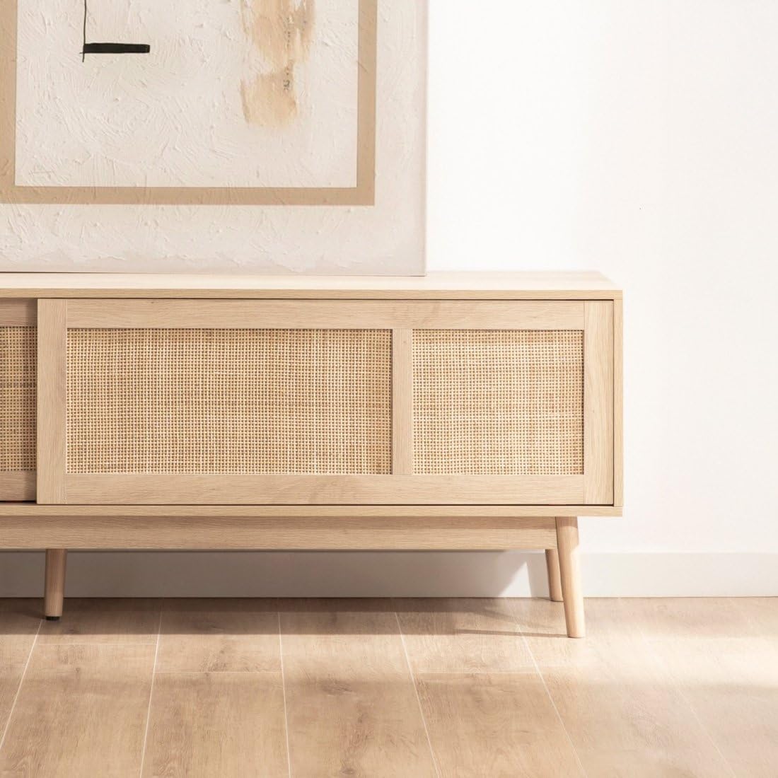 KLAST Mueble TV PB, melamina, ratán Natural Color Natural 56 cm x 180 cm