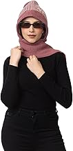 AMOLDO Women's Winter Woolen Soft Warm Knitted Designer Muffler Beanie Cap with Fur | Fleece Printed Woolen Hat with Attached Scarf for Cold Weather