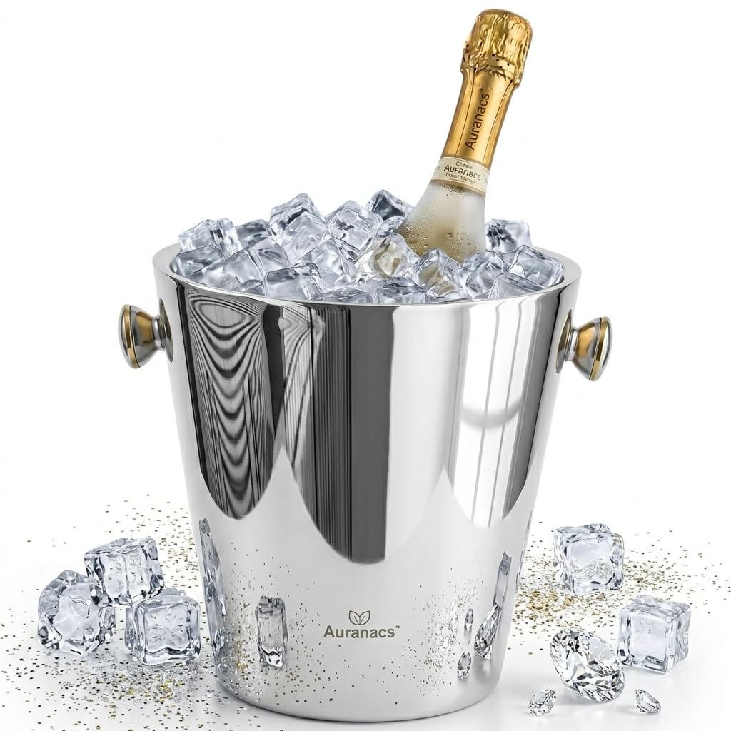 Milano | Doppelwandig isolierter Sektkühler | Champagnerkühler Edelstahl | Spiegelpoliert, 4,5L, Ø22cm, mit Griffen | Weinkühler für Champagner, Partys & Gastronomie