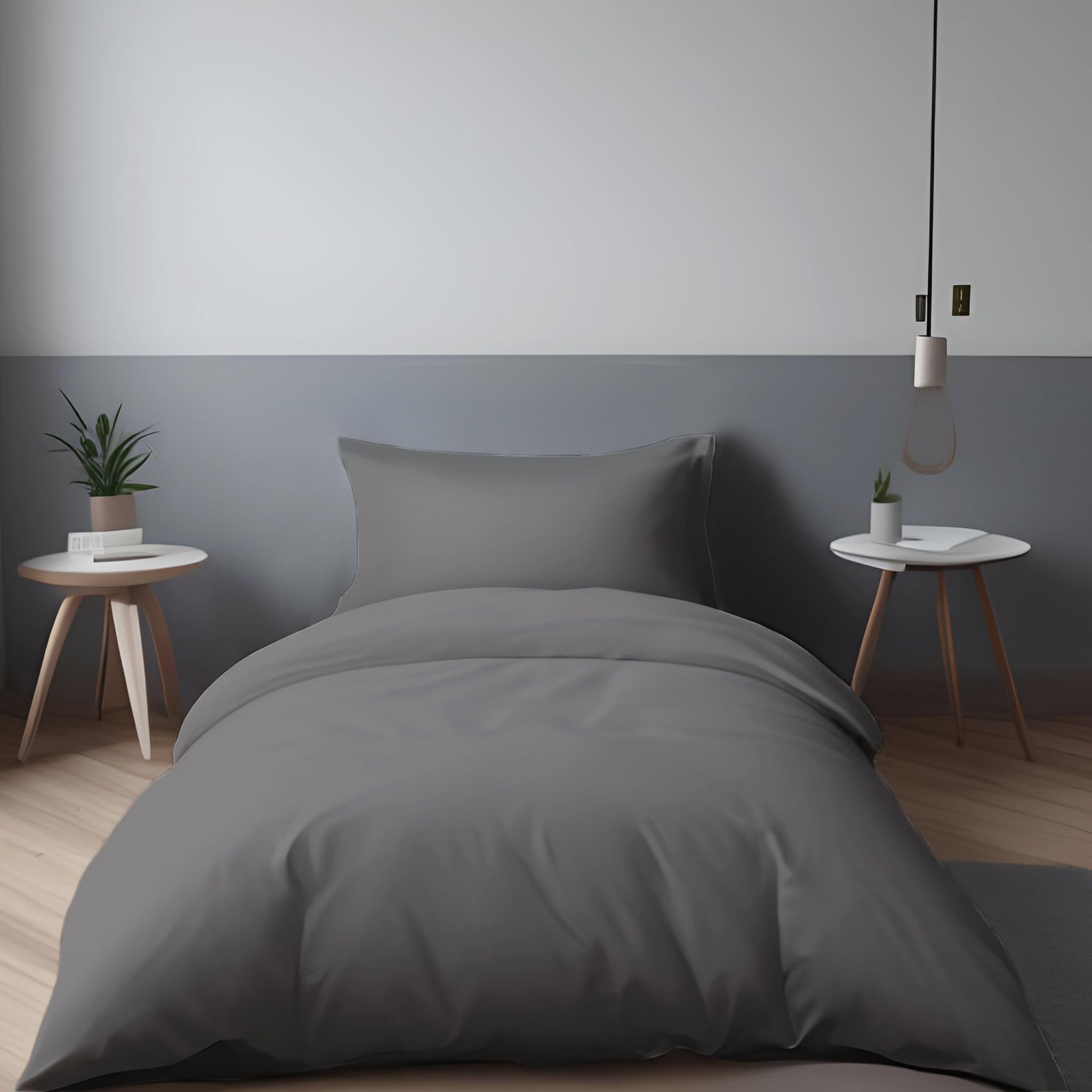 LivinEase Brushed Microfibre Single Duvet Cover Sets - 100 GSM Grey Single Duvet Cover wit...